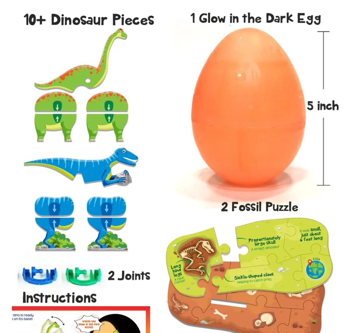 Imagimake Mapology Glow In The Dark Dinos & Egg 3D Puzzle, 5Y+, Orange