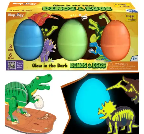 Imagimake Mapology Glow In The Dark Dinos & Egg 3D Puzzle, 5Y+, Set of 3