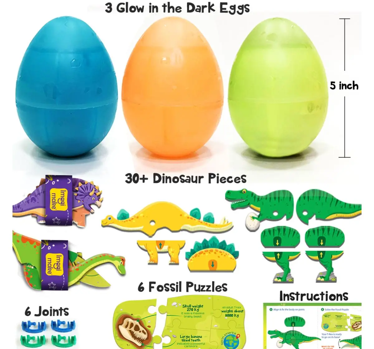 Imagimake Mapology Glow In The Dark Dinos & Egg 3D Puzzle, 5Y+, Set of 3