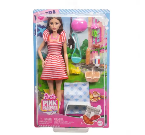 Barbie Pink Passport Paris Playset Brunette, 3Y+, Multicolour