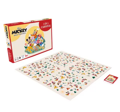 Borad 3 In Carnival Board & Card Game Mickey and Friends, 2 to 6 Players, 3 Games in one box, 3Y+