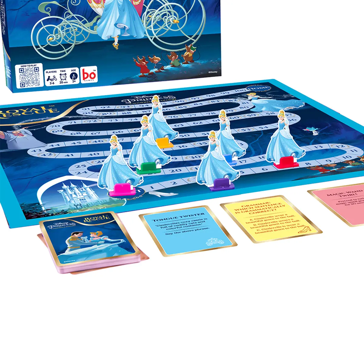 Borad Royal Rescue, Cinderella Edition, Roll the Die: Fun Board Game with Cards and Riddles, 3Y+, 2 to 6 Players