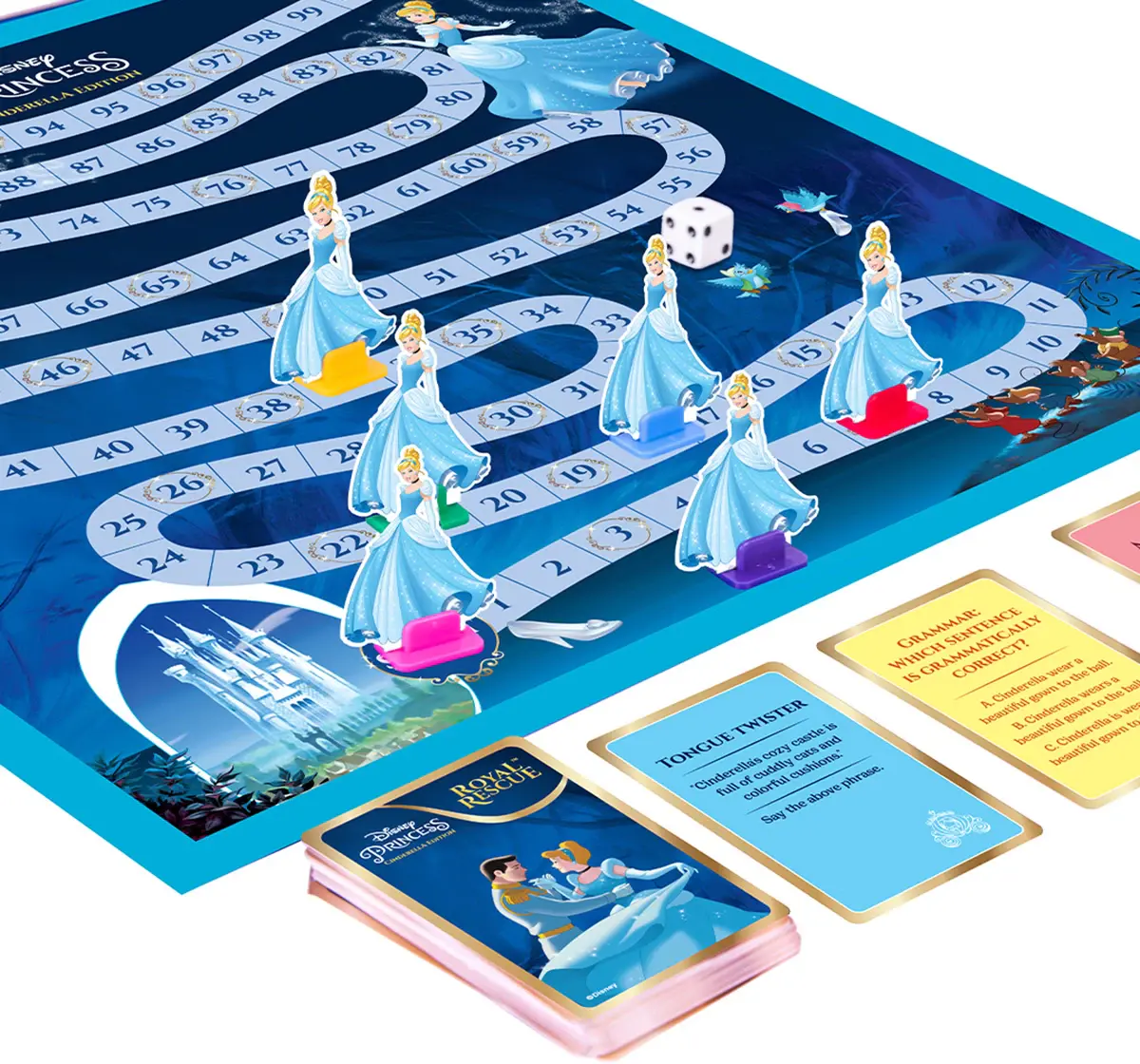 Borad Royal Rescue, Cinderella Edition, Roll the Die: Fun Board Game with Cards and Riddles, 3Y+, 2 to 6 Players