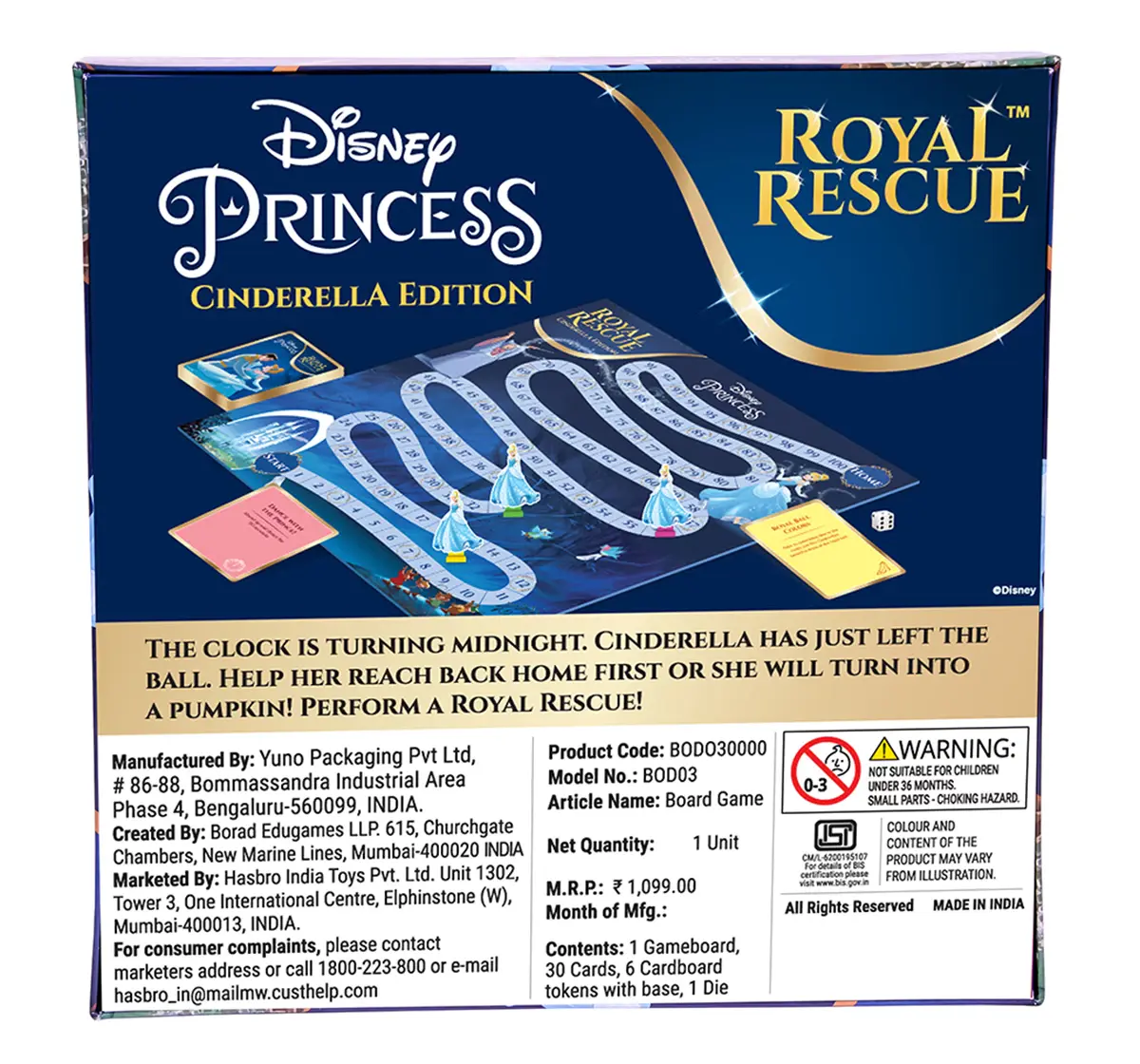 Borad Royal Rescue, Cinderella Edition, Roll the Die: Fun Board Game with Cards and Riddles, 3Y+, 2 to 6 Players