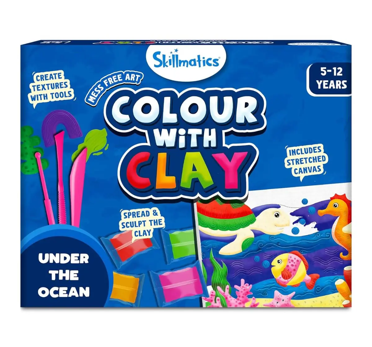 Skillmatics Colour With Clay: Under The Oceans, No Mess Art Clay Canvas, 5Y+