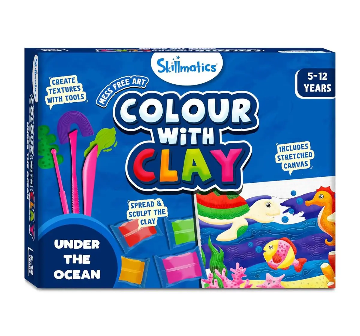 Skillmatics Colour With Clay: Under The Oceans, No Mess Art Clay Canvas, 5Y+