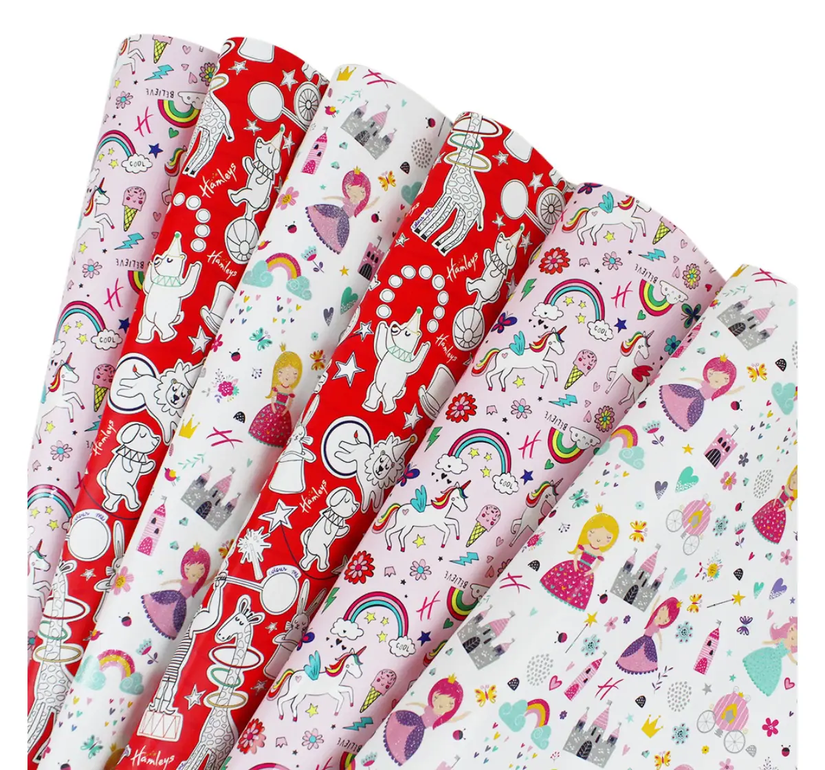 Hamleys Giftwrap Combo Unicorn Princess and Colorme, 3 Designs, 6 Sheets, 100GSM