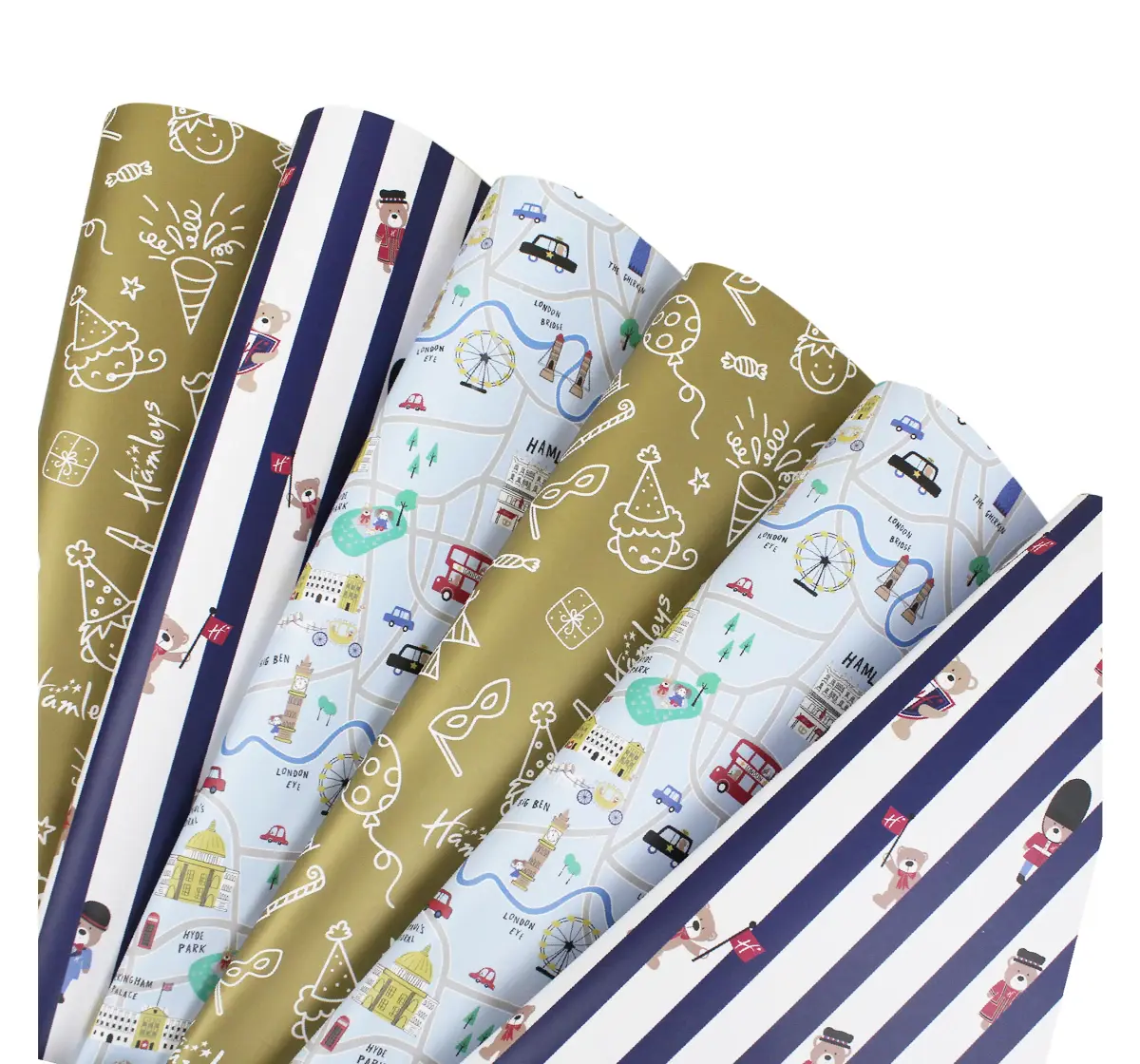 Hamleys Giftwrap Combo Map Strip and Golden, 3 Designs, 6 Sheets, 100GSM