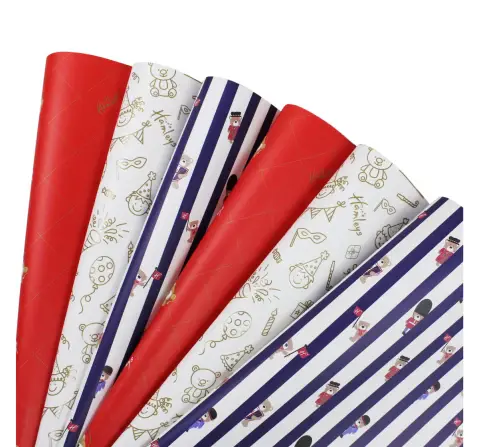 Hamleys Giftwrap Combo Check Strip and White, 3 Designs, 6 Sheets, 100GSM