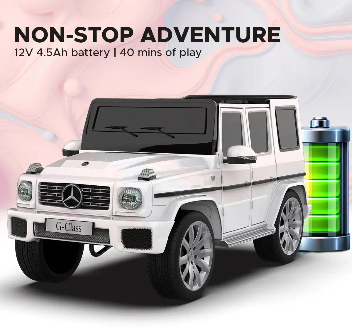 Emotorad Formula Fun Mercedes Benz G-Wagon Ride-On Car, White, 3Y+