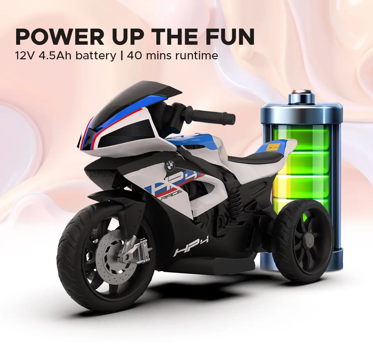 Emotorad Formula Fun BMW HP4 Ride-On Bike, White, 3Y+