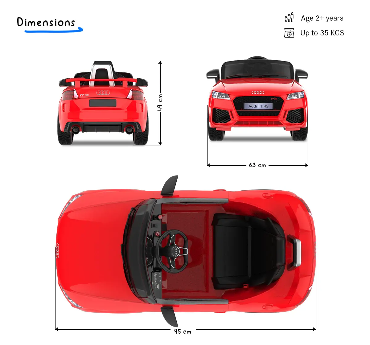 EMotorad Formula Fun AUDI TT RS TOY CAR (Red), 3Y+