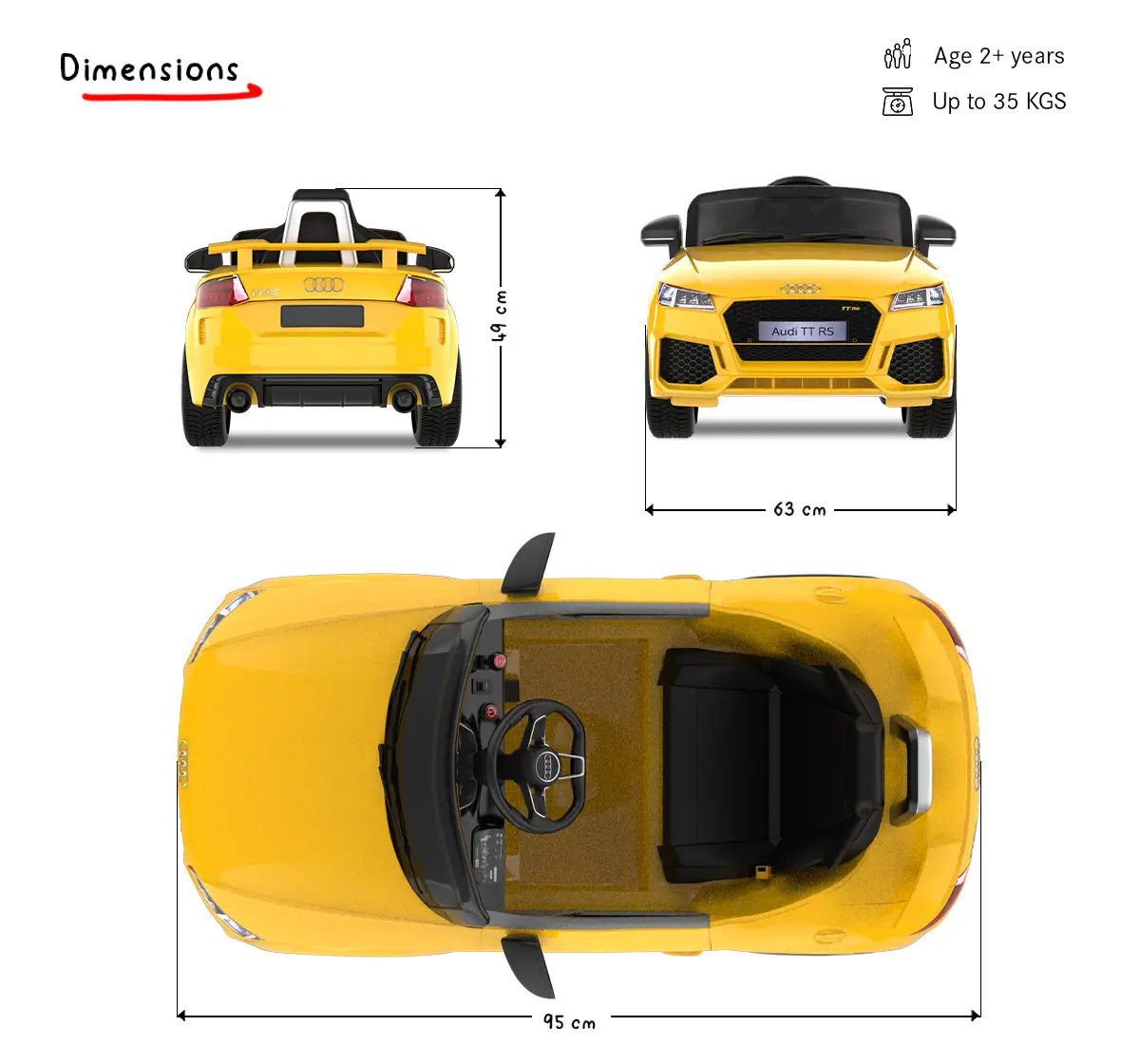 EMotorad Formula Fun AUDI TT RS TOY CAR (Yellow), 3Y+