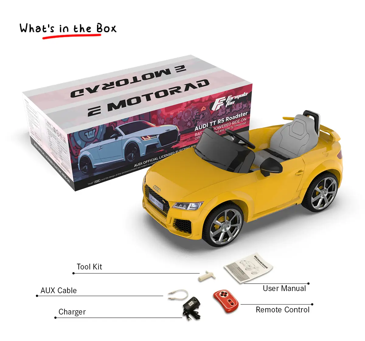 EMotorad Formula Fun AUDI TT RS TOY CAR (Yellow), 3Y+