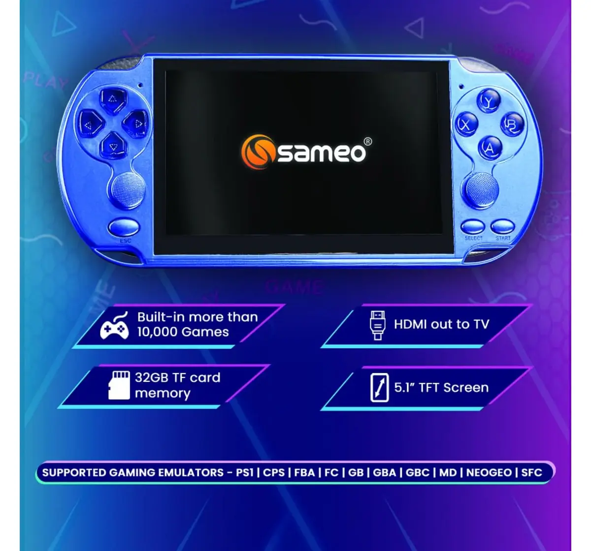 Sameo Xtreme Pro Hand-Held Video Gaming Console, 5000+ Games, Blue, 5Y+