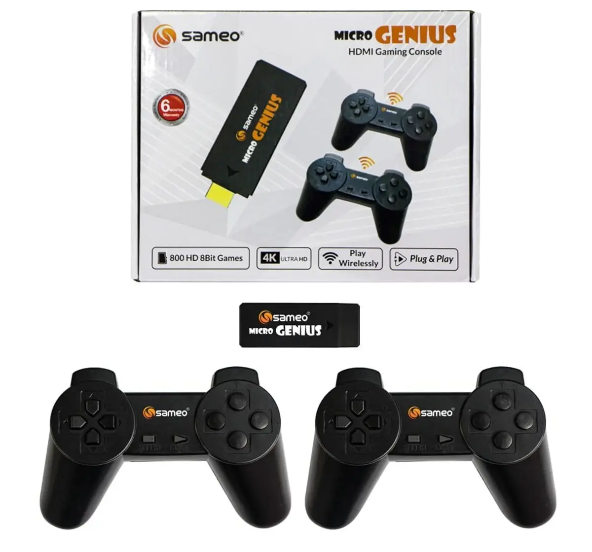 Sameo Micro Genius 8-Bit HDMI Video Gaming Console for TV, 800 Built In 8 Bit HD Games, Black, 5Y+