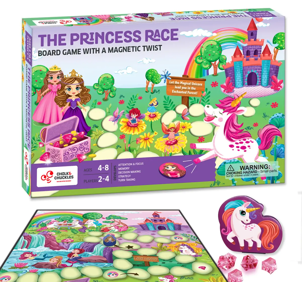 Chalk and Chuckles The Princess Race Board Game with a Magnetic Twist, 3Y+, Multicolour