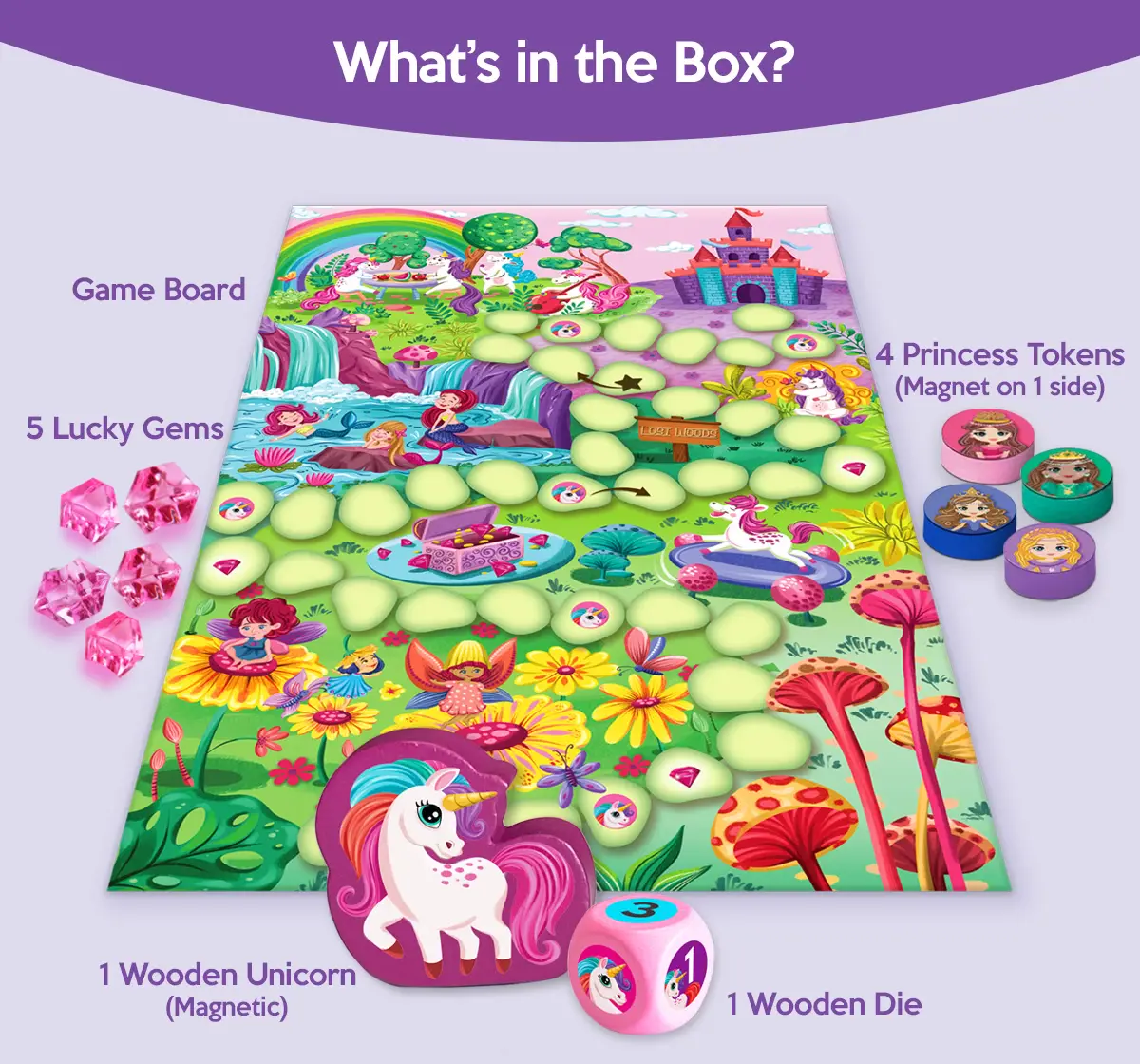 Chalk and Chuckles The Princess Race Board Game with a Magnetic Twist, 3Y+, Multicolour
