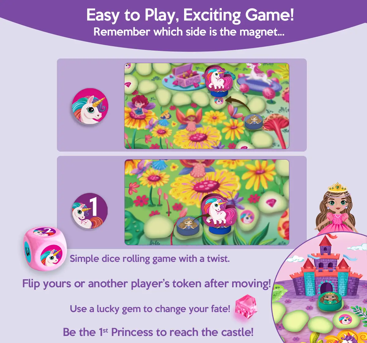 Chalk and Chuckles The Princess Race Board Game with a Magnetic Twist, 3Y+, Multicolour