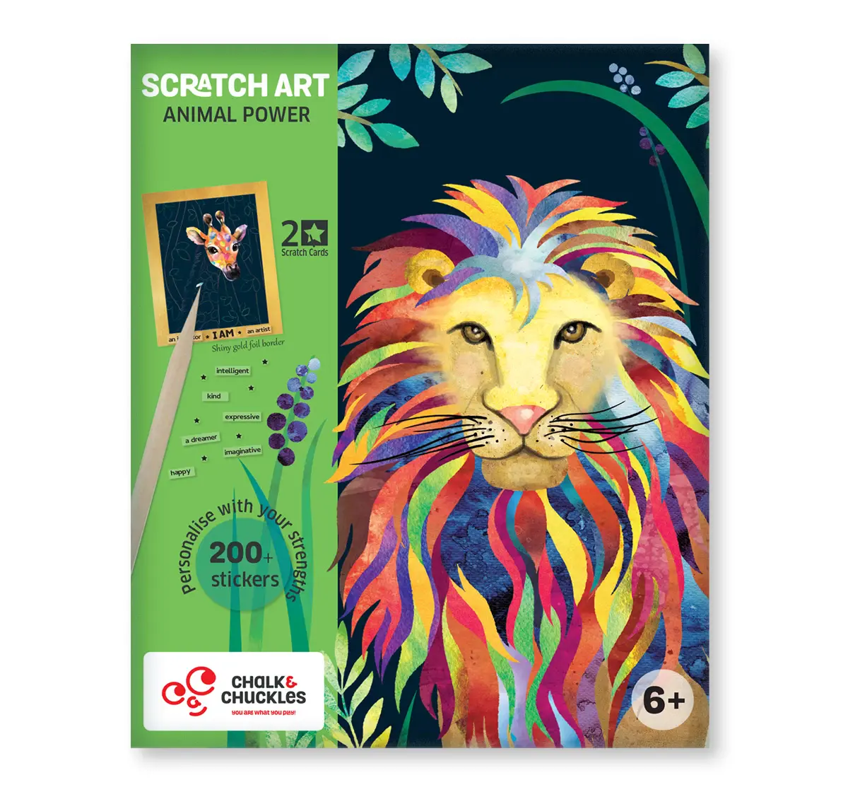 Chalk and Chuckles Animal Power Scratch Art Kit with Stickers, 6Y+, Multicolour