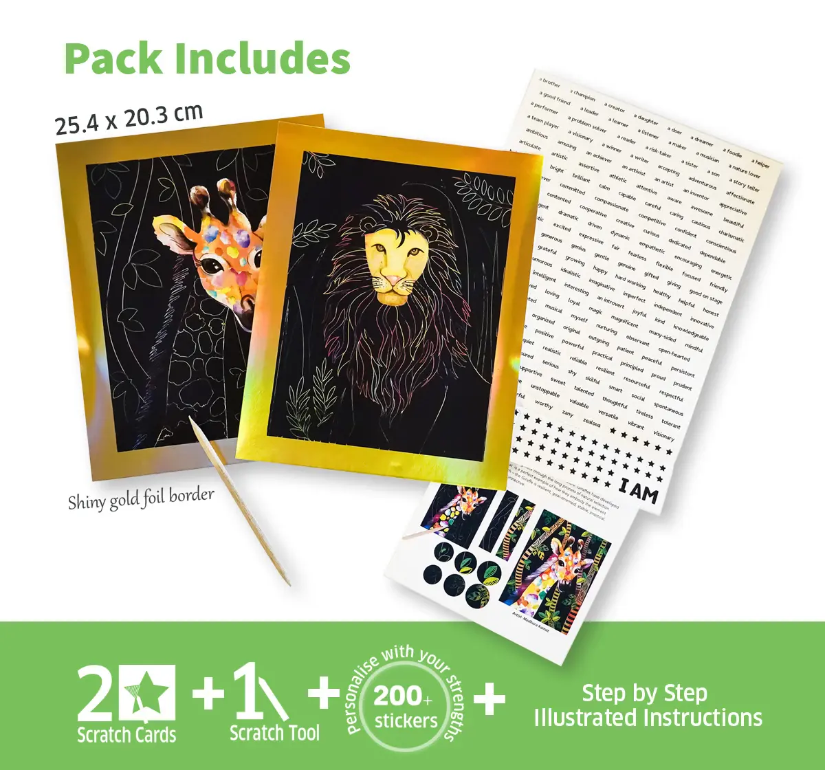Chalk and Chuckles Animal Power Scratch Art Kit with Stickers, 6Y+, Multicolour