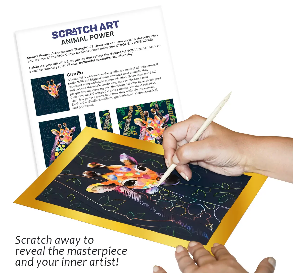Chalk and Chuckles Animal Power Scratch Art Kit with Stickers, 6Y+, Multicolour