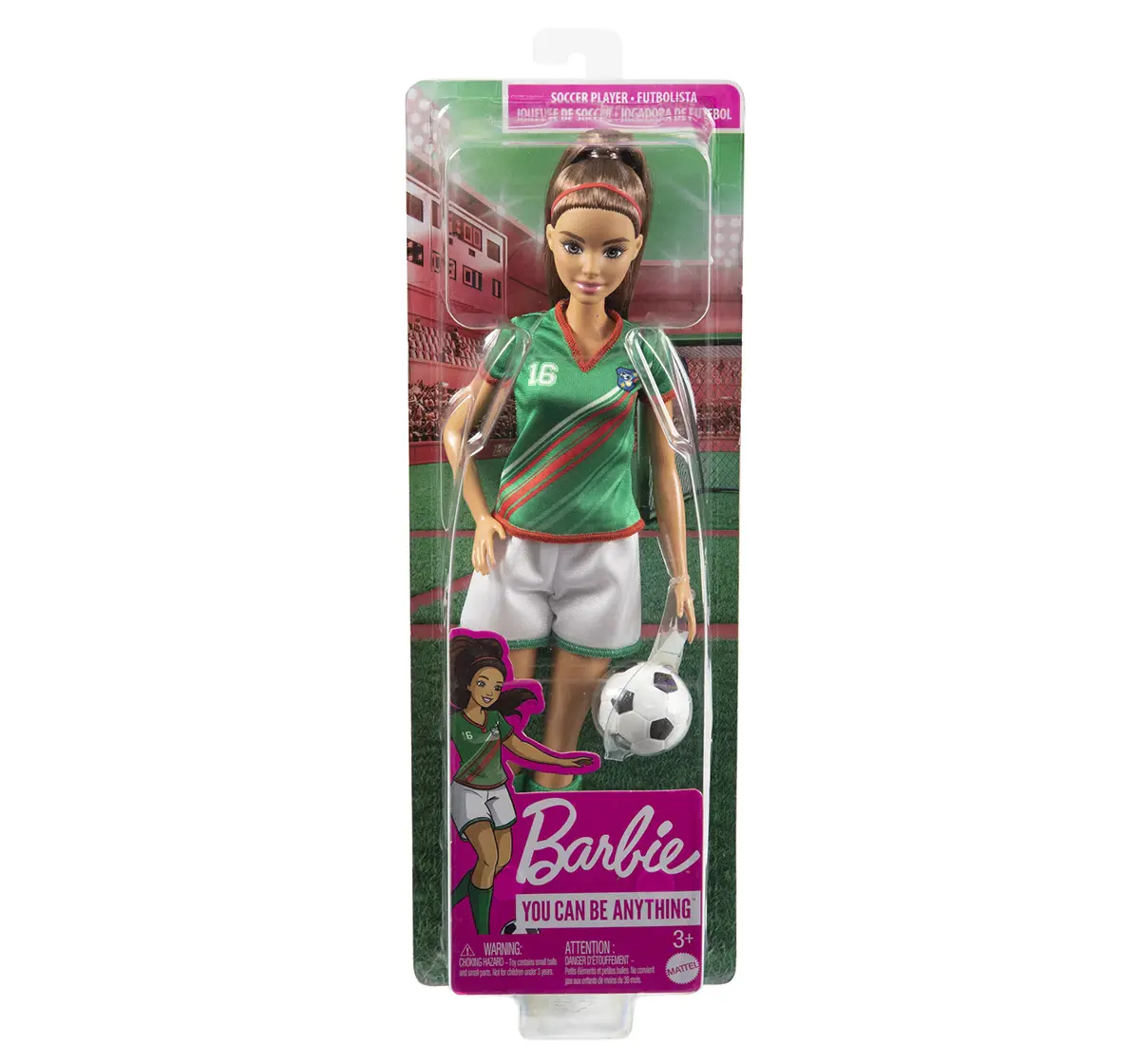 Barbie Soccer Green Doll, 3Y+, Multicolour