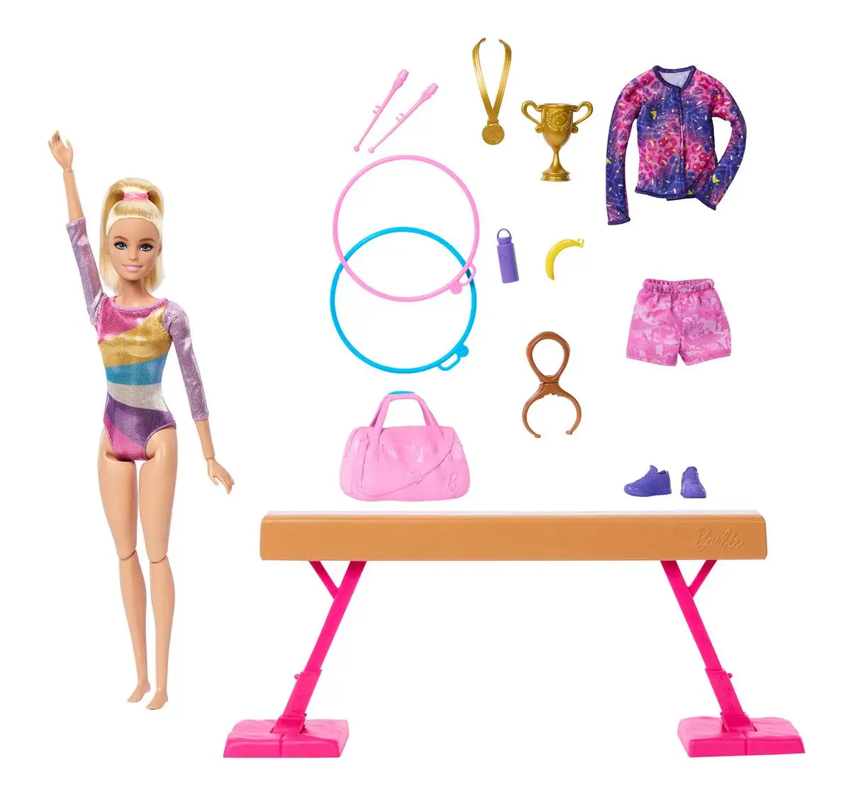 Barbie Gymnastics Doll & Accessories, Playset with Blonde Fashion Doll, Multicolour, 3Y+