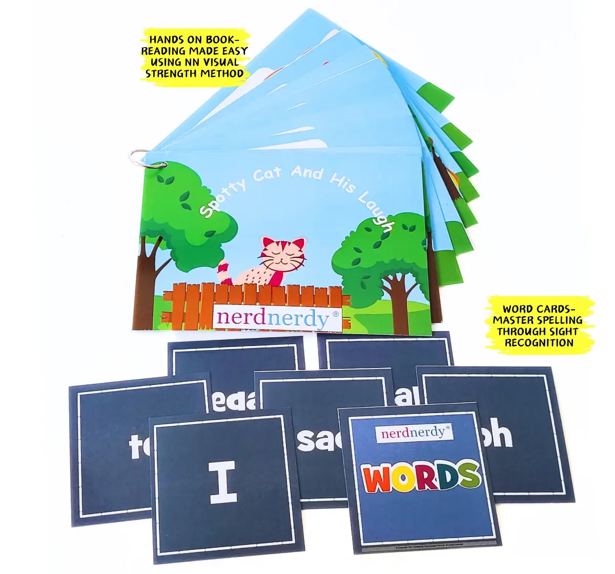 NerdNerdy Visual Reading Method 'Spotty Cat & its laugh' Enhances reading through sight memory 4Y+