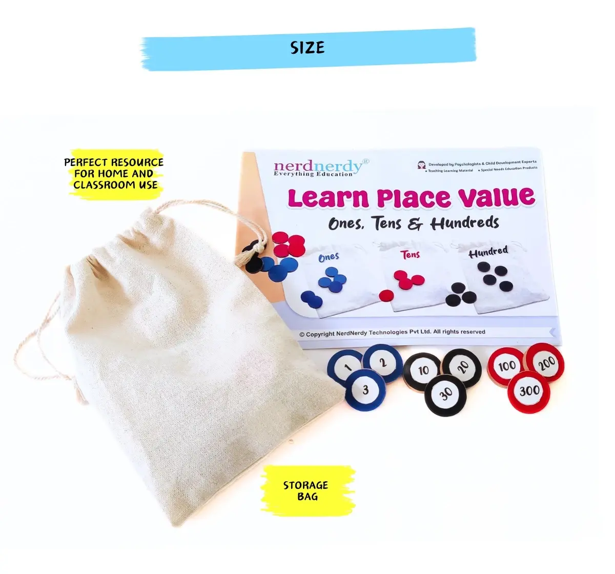 NerdNerdy Learn Place Value: Ones, Tens & Hundreds, 6Y+, Interactive Teaching Learning Material to teach place value concept