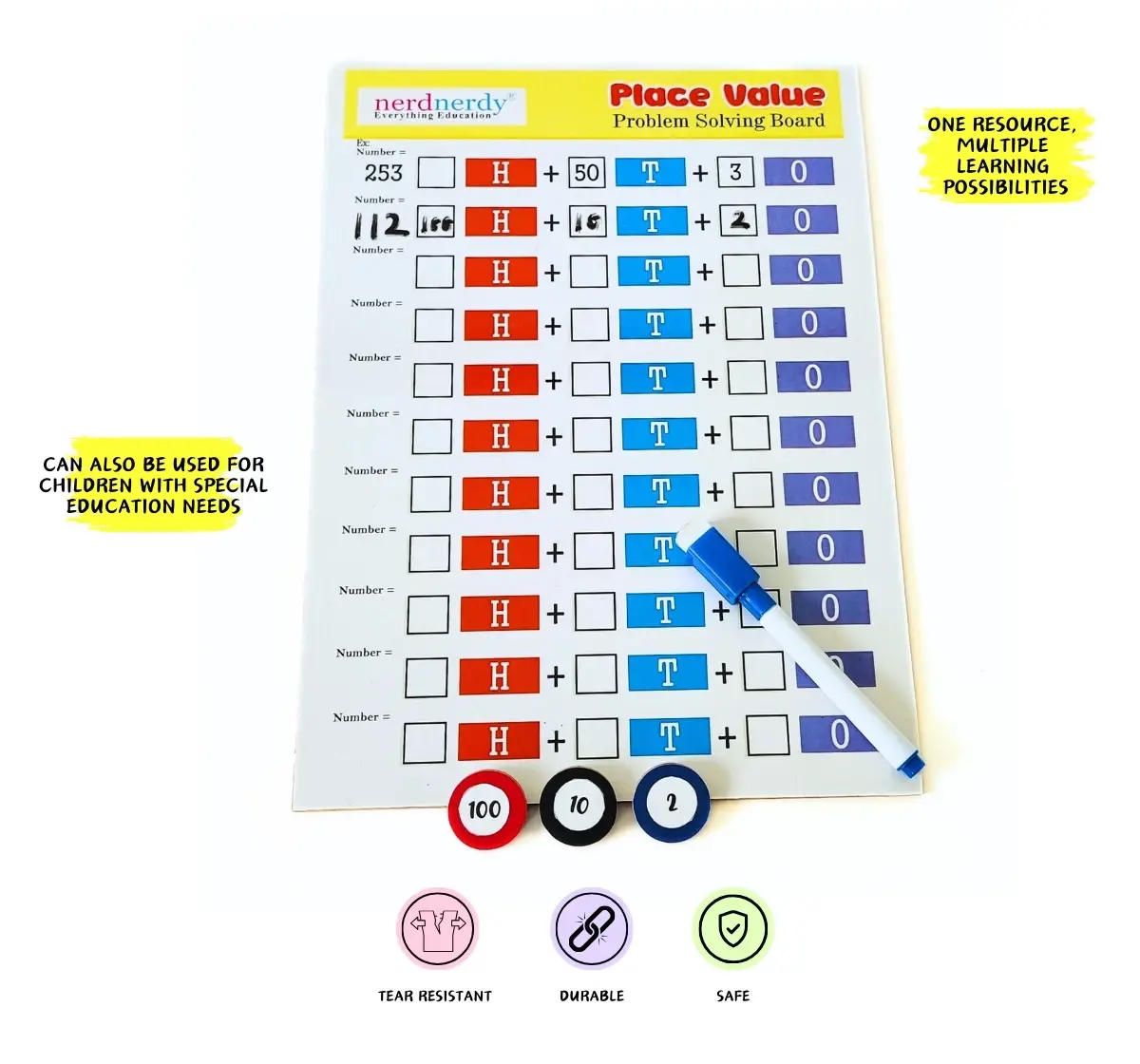 NerdNerdy Learn Place Value: Ones, Tens & Hundreds, 6Y+, Interactive Teaching Learning Material to teach place value concept