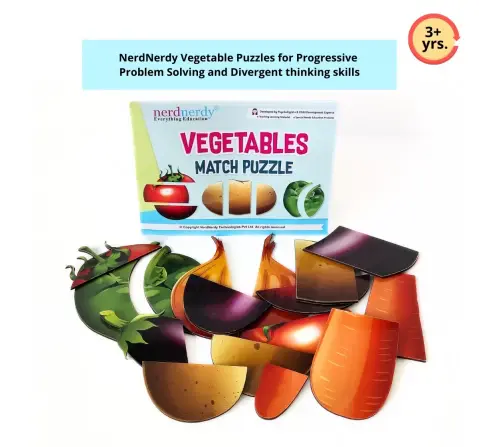 NerdNerdy Vegetables Match Puzzle, 6 wooden animals puzzle, 3Y+, Can also be used for Special Needs