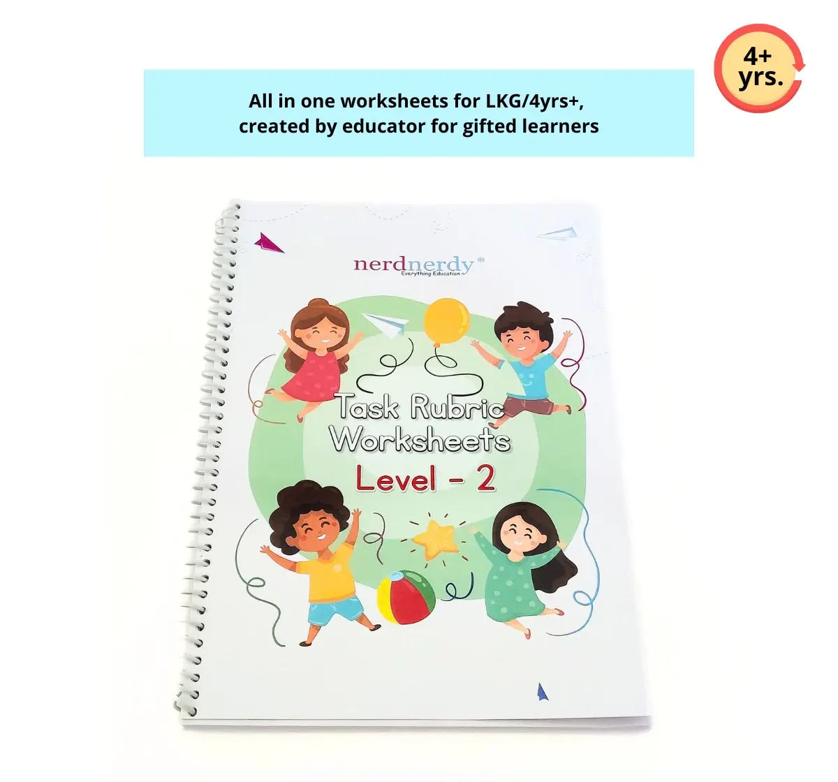 NerdNerdy Workbook -Task Rubric Level 1 for 4yr old, All in one worksheets for LKG, Set of 160+ worksheets