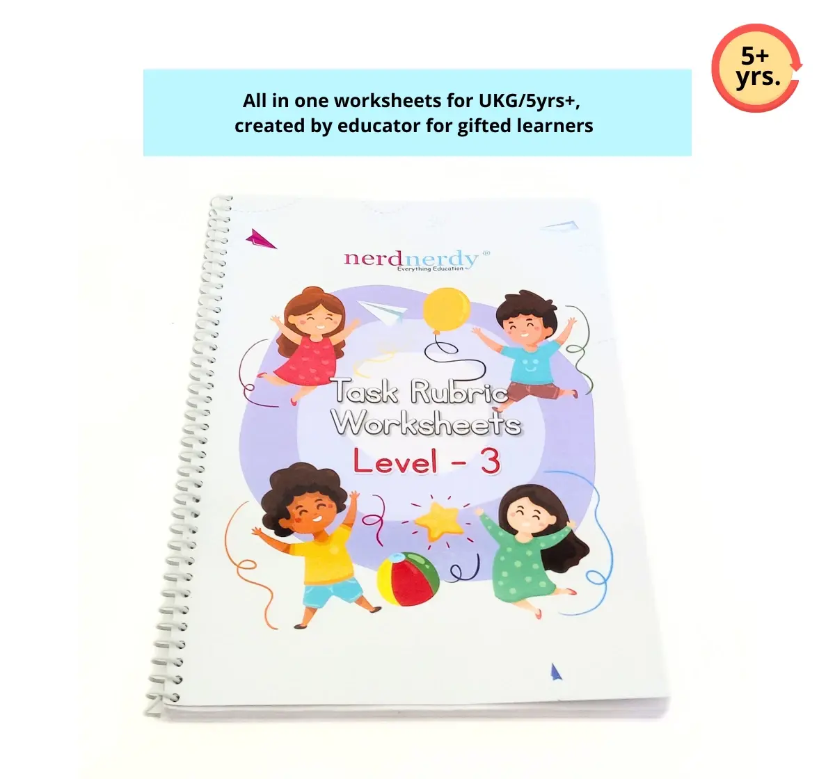 NerdNerdy Workbook -Task Rubric Level 1 for 5yr old, All in one worksheets for UKG, Set of 160+ worksheets