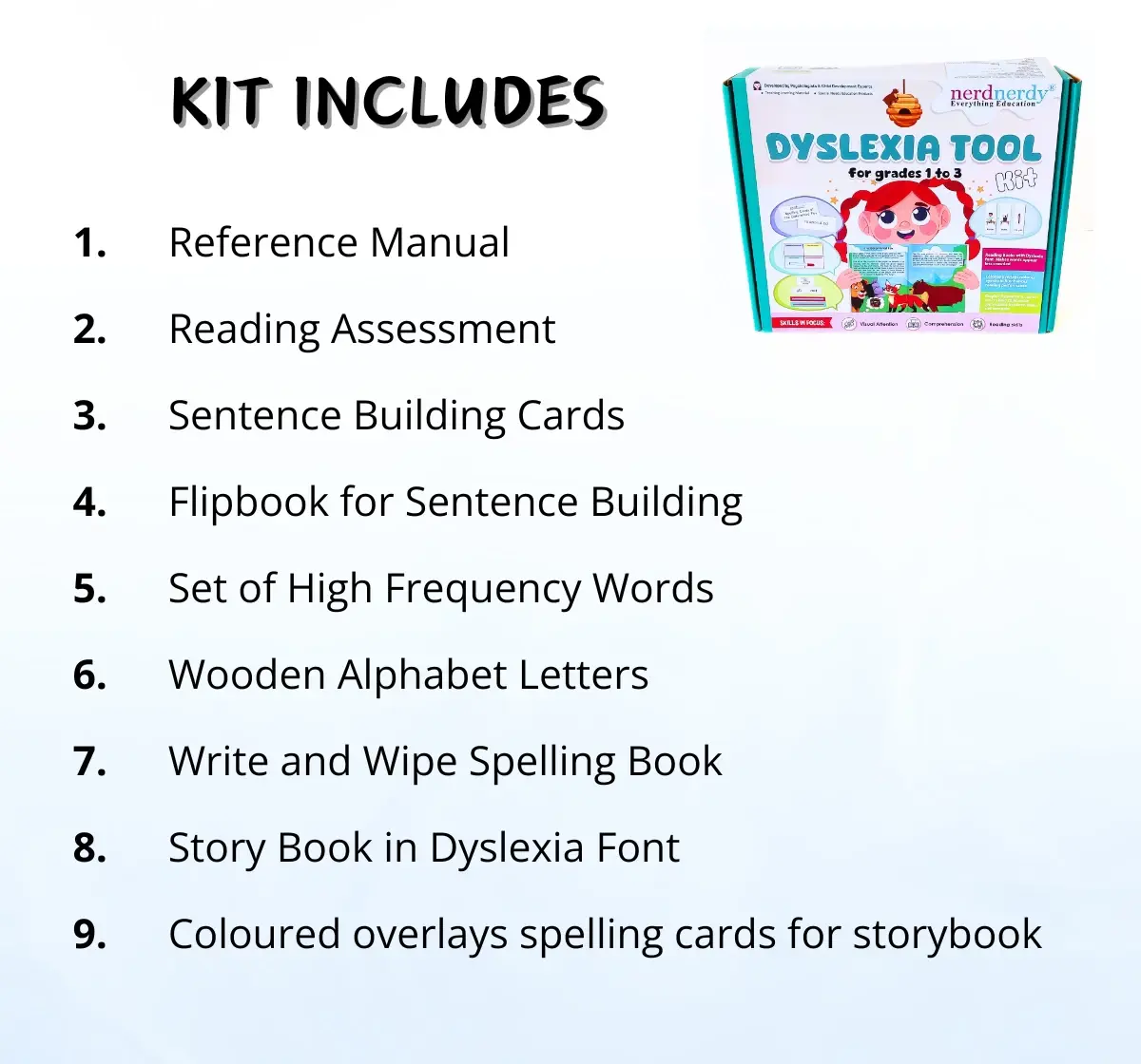 NerdNerdy Dyslexia Kit, learning disability, kit for 6Y+