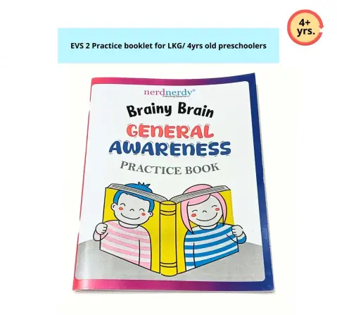 NerdNerdy Brainy Brain EVS Practice Book for 4Y+ LKG, age appropriate practice sheets, For schools & home use