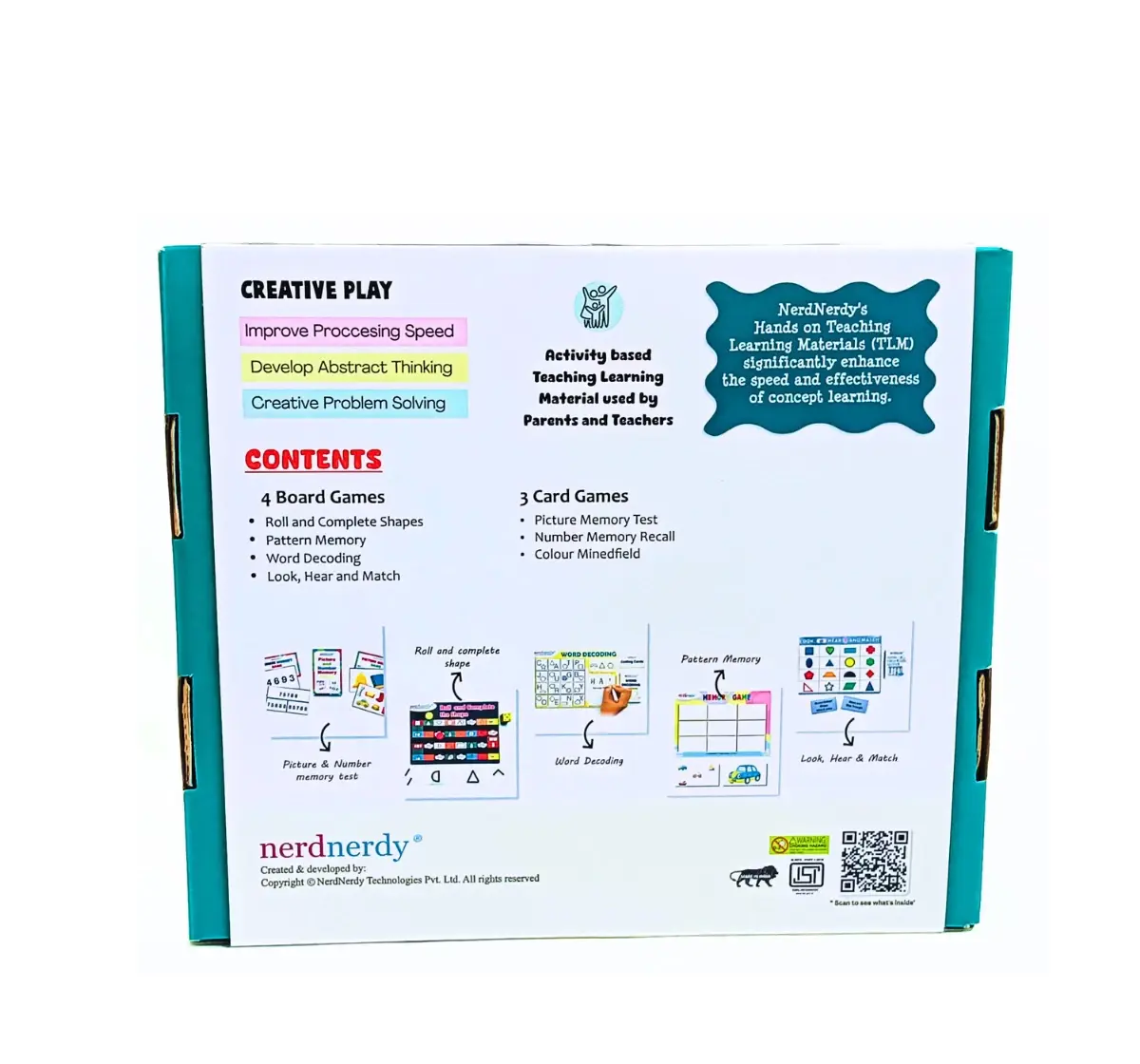 NerdNerdy Logic & Memory Building Kit, Psychologist developed, 4 games, 5+yr, Focus on assessing child's memory and logical thinking skills