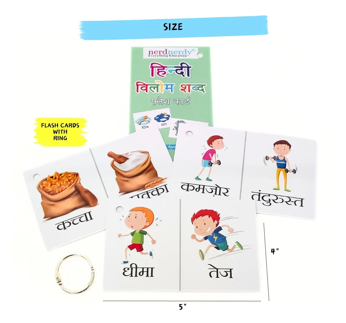 NerdNerdy Hindi Opposites Flashcards, Hindi Opposites Flashcards, 5Y+, Language Building, Early Learning, Hindi words