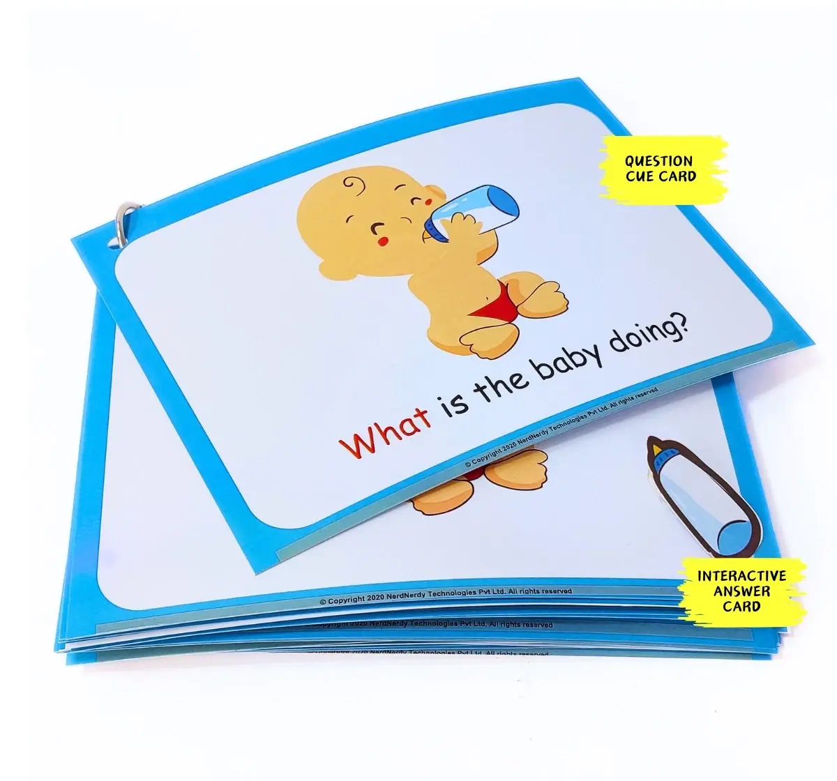 NerdNerdy 'What' Question Basic Level, Interactive hands on cards for children with Autism Can be used for Speech Therapy, Occupational Therapy & ABA