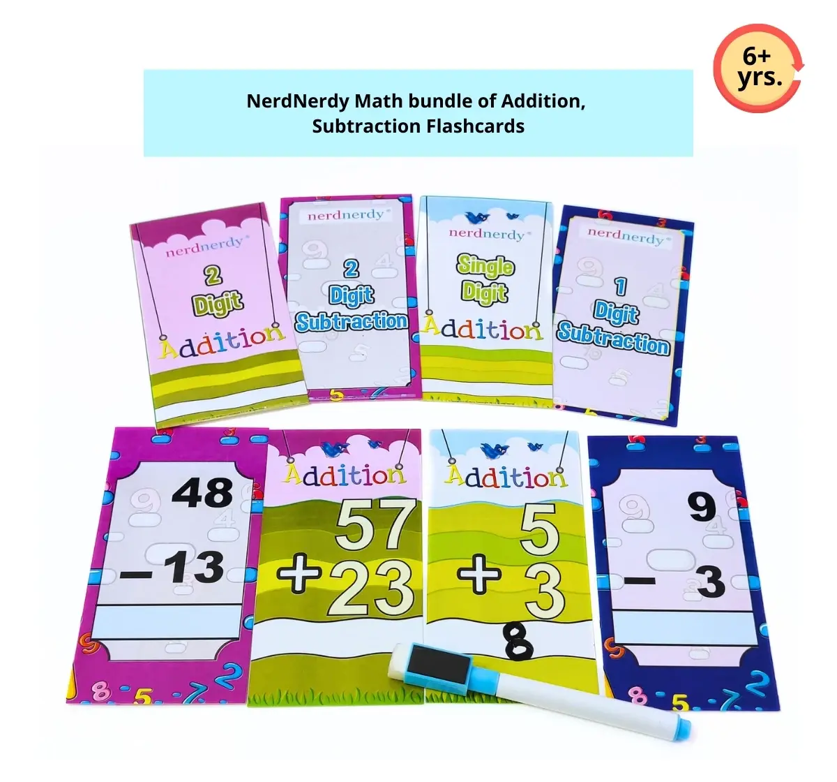 NerdNerdy Math bundle of Addition, Subtraction Flashcards, single digit and double digit