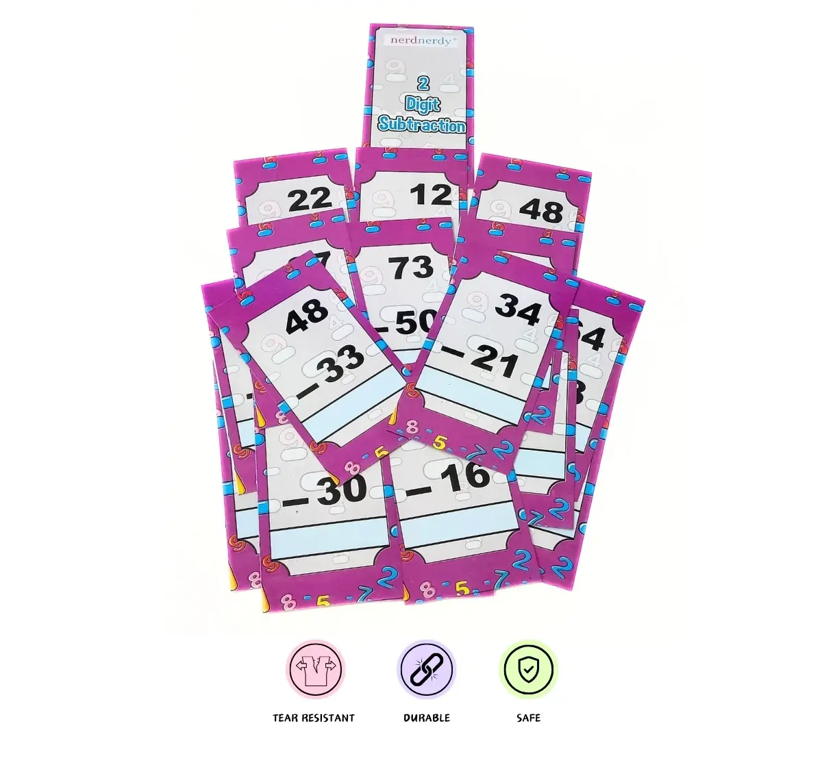 NerdNerdy Math bundle of Addition, Subtraction Flashcards, single digit and double digit