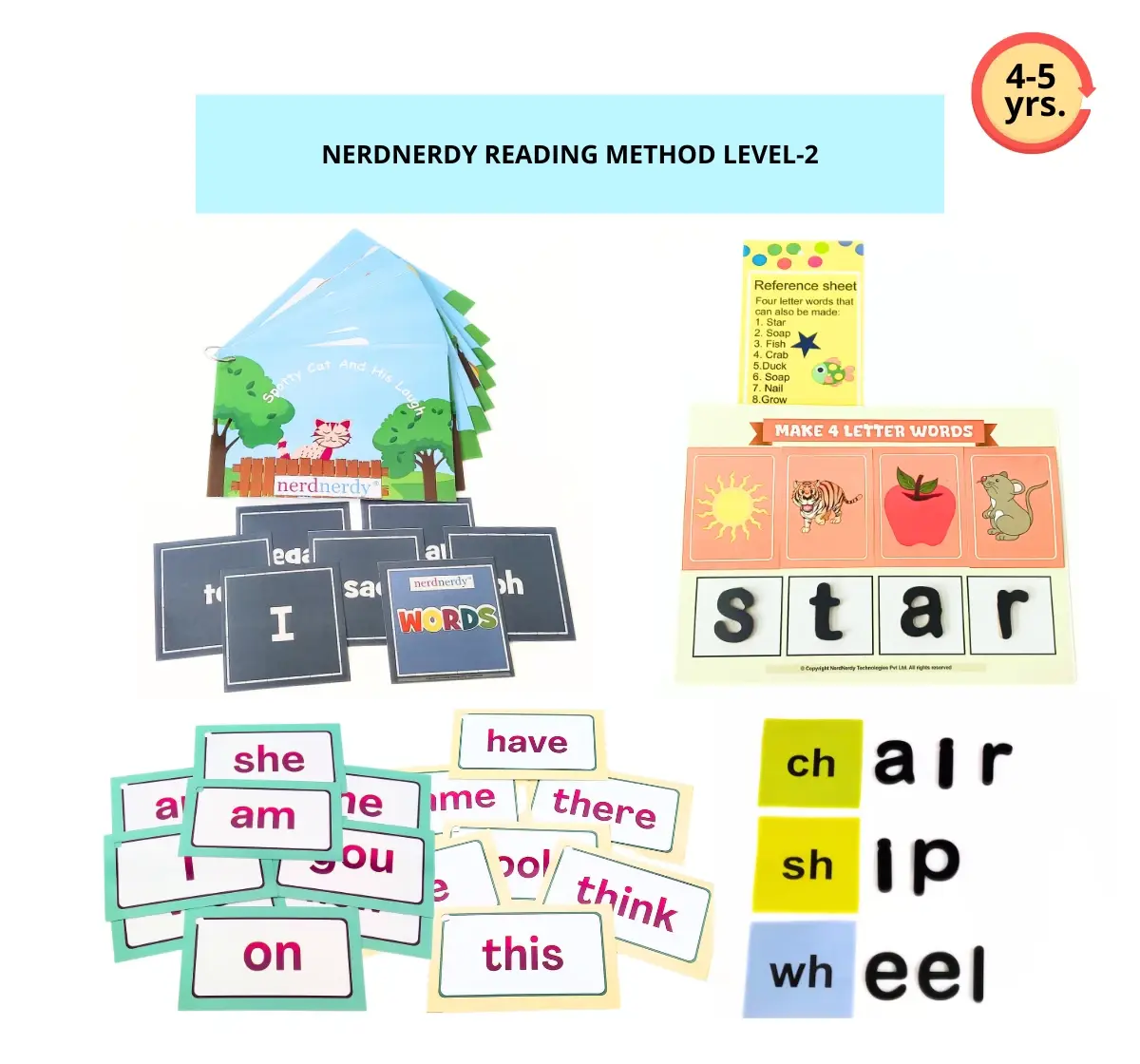 NerdNerdy's Reading Method Level 2, Phonic to Spellings, 4Y+, Research Backed Reading method
