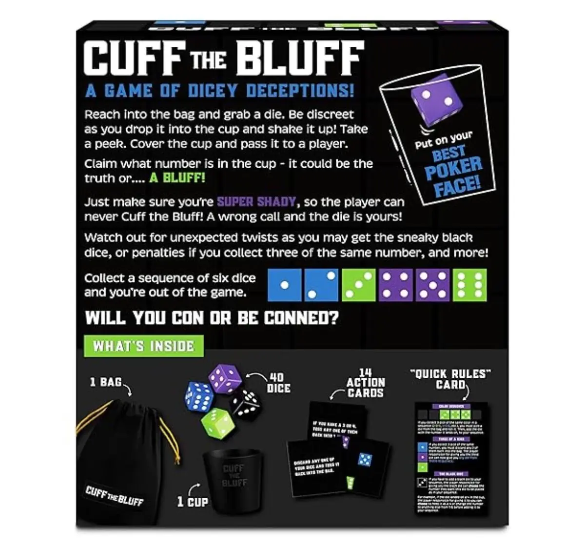 Gouda Games Cuff The Bluff, A Family Board Game Of Dicey Deceptions!, 12Y+