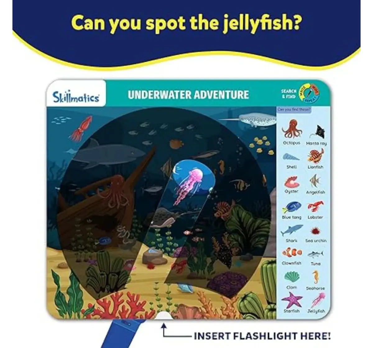 Skillmatics Search & Find Flashlight Magic, Reusable Activity Mats, 3Y+