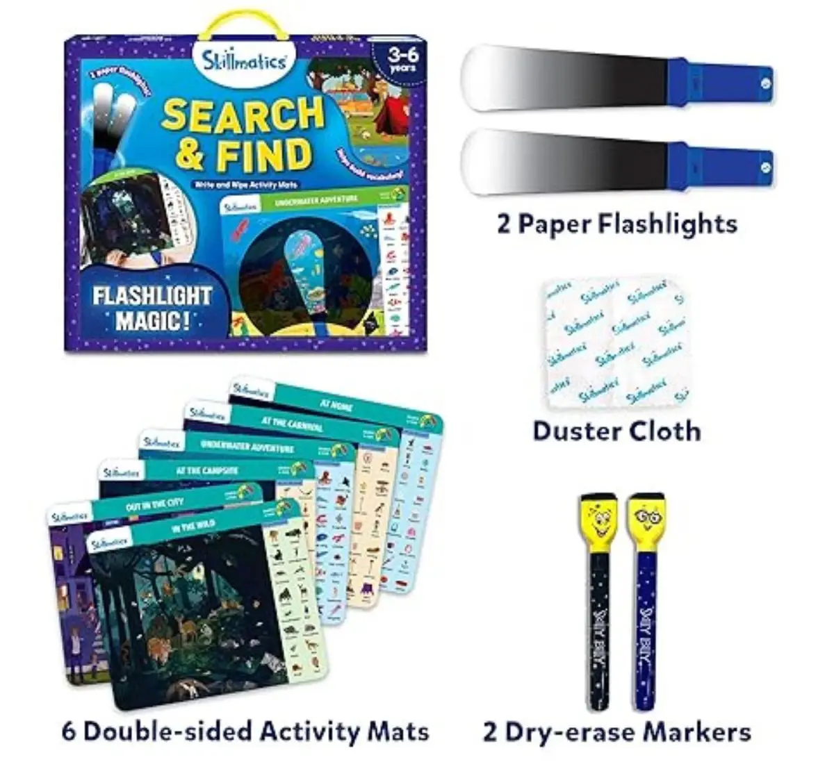 Skillmatics Search & Find Flashlight Magic, Reusable Activity Mats, 3Y+