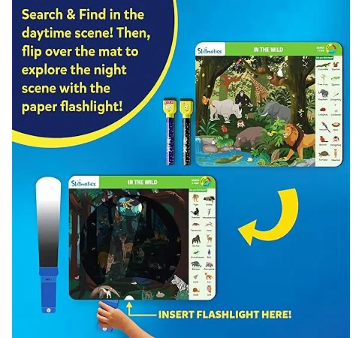 Skillmatics Search & Find Flashlight Magic, Reusable Activity Mats, 3Y+