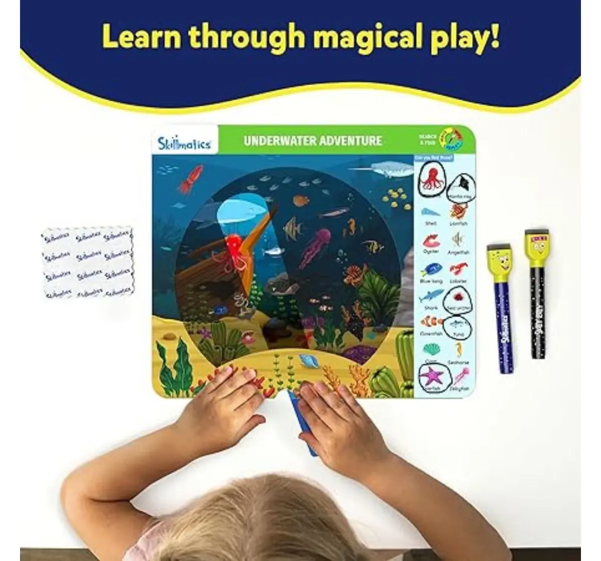 Skillmatics Search & Find Flashlight Magic, Reusable Activity Mats, 3Y+