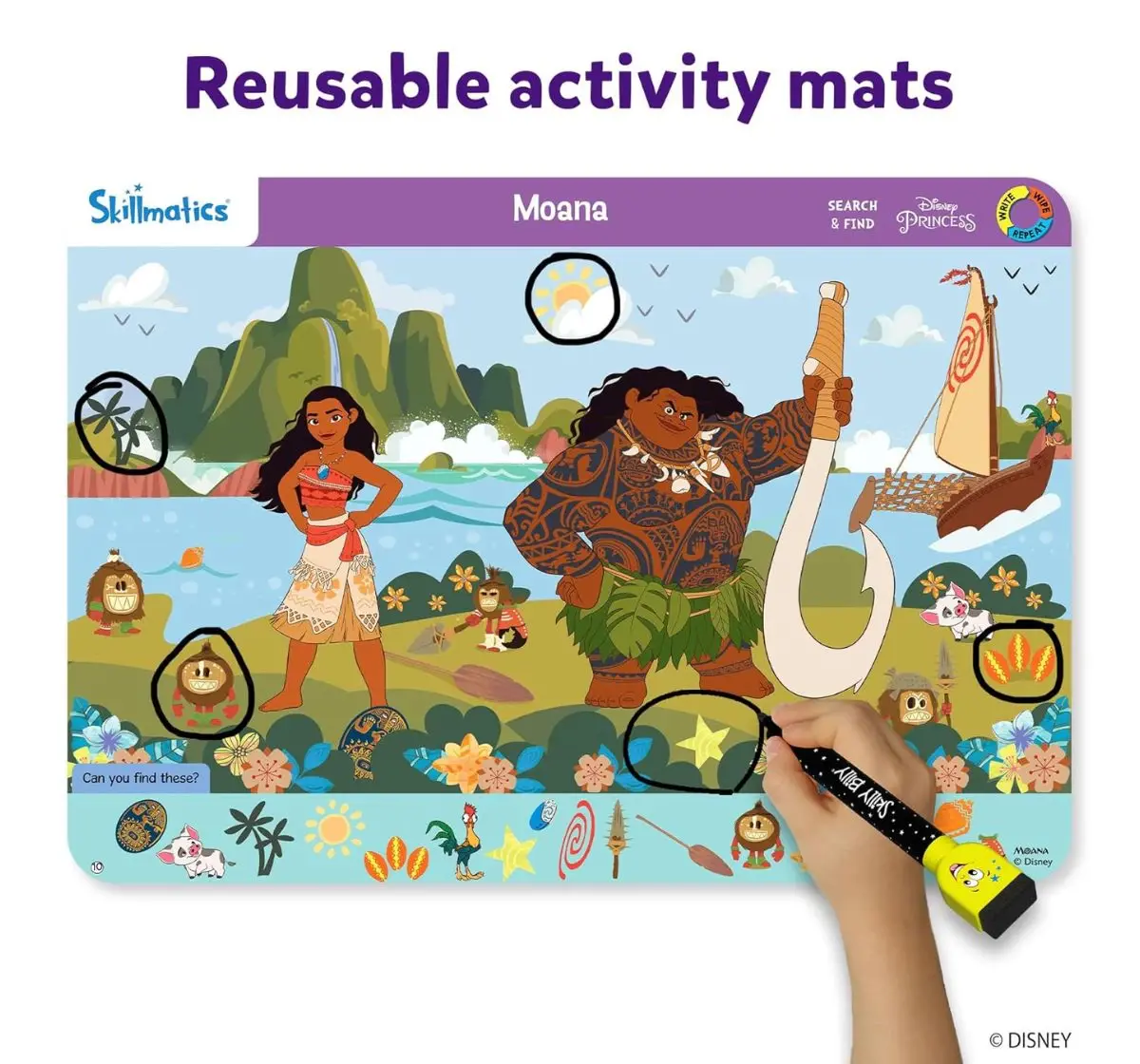 Skillmatics Search & Find Disney Princesses, Reusable Activity Mats , 3Y+