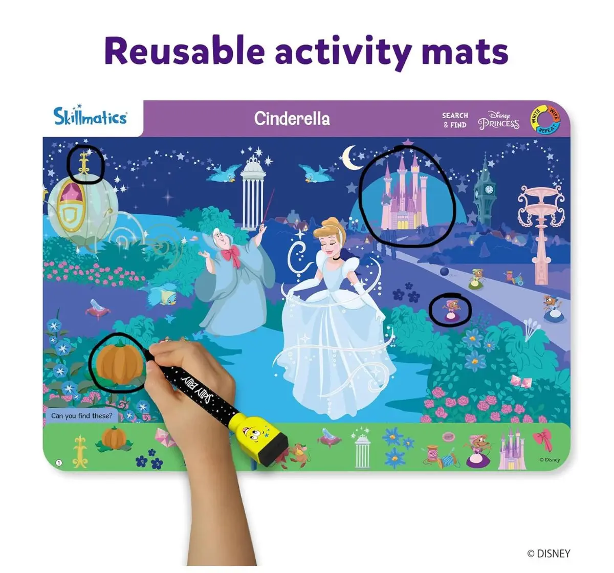 Skillmatics Search & Find Disney Princesses, Reusable Activity Mats , 3Y+