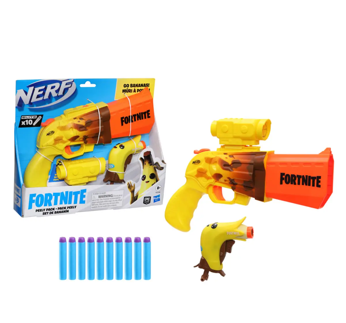 Nerf Fortnite 2-Blaster Peely Pack, 10 Official Nerf Elite Darts, 8Y+
